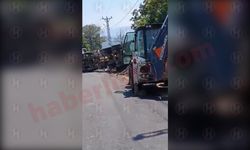 Kocaali’de hafriyat kamyonu devrildi