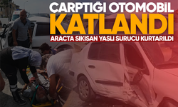 Çarptığı otomobil katlandı... Araçta sıkışan yaşlı sürücü kurtarıldı