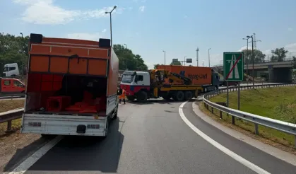 Kontrolden çıkan TIR devrildi