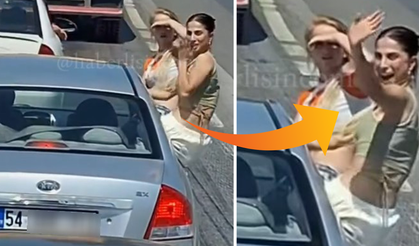 Kadınların tehlikeli yolculuğu… Otomobilin camlarına çıkıp oynayarak gittiler