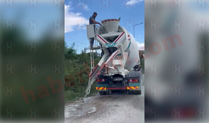 Sapanca’da yine aynı görüntü! Beton mikserini yol ortasında temizledi...