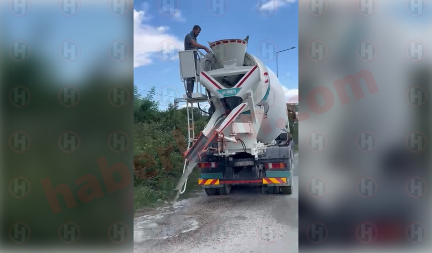Sapanca’da yine aynı görüntü! Beton mikserini yol ortasında temizledi...